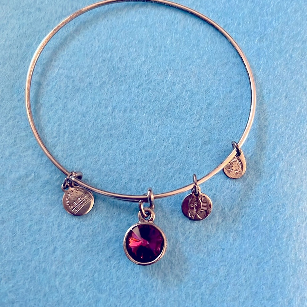 Alex and Ani EUC silver bangle with amethyst February birthstone